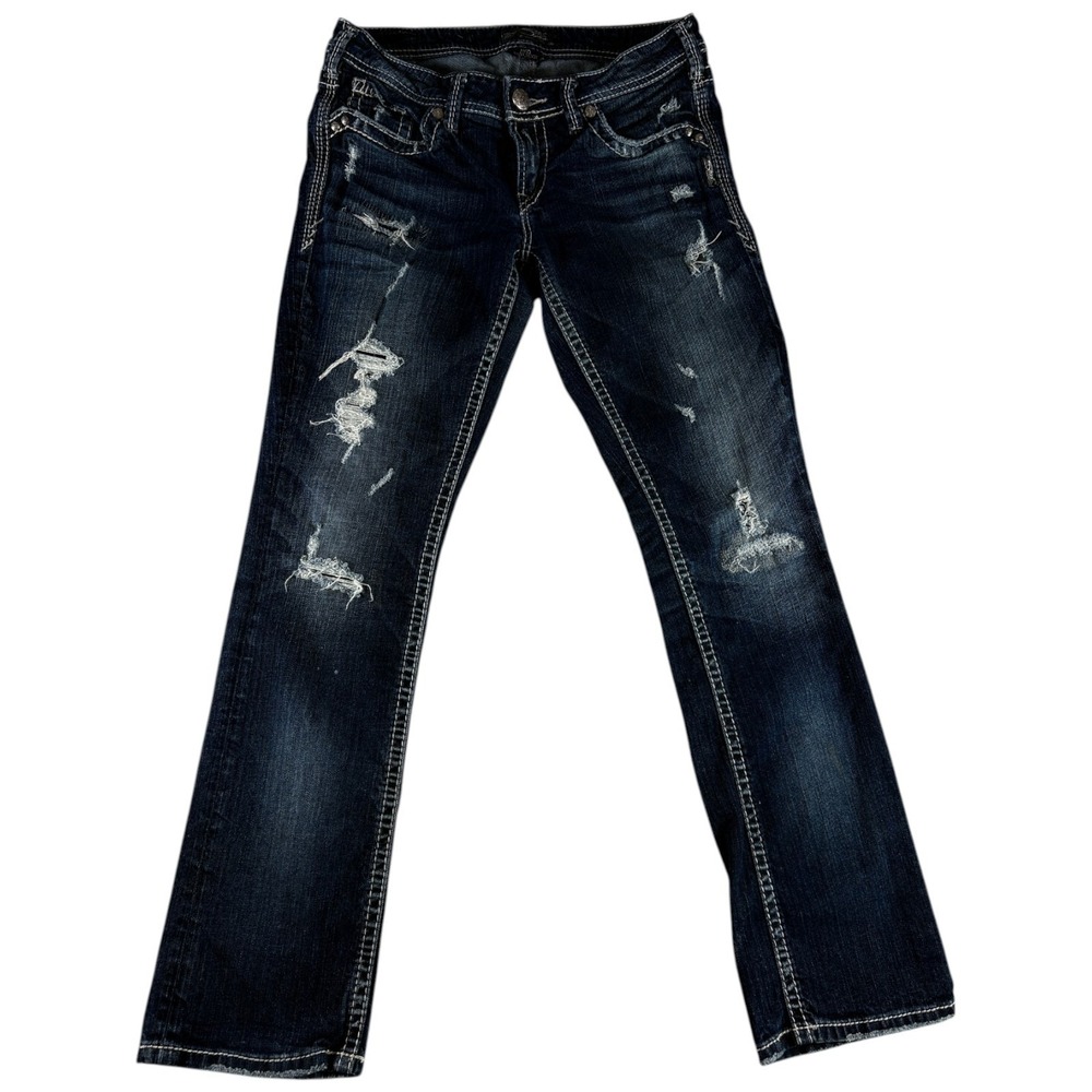 Silver Jeans Co.‎ Aiko Baby Bootcut Jeans Womens 29x31 Blue Denim Distressed